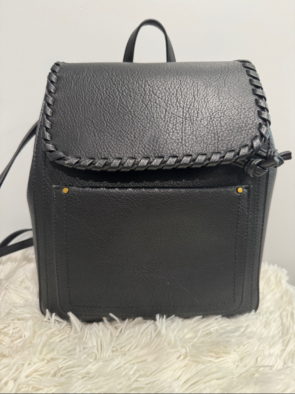 Style & Co. Black Braided Flap Leather Backpack